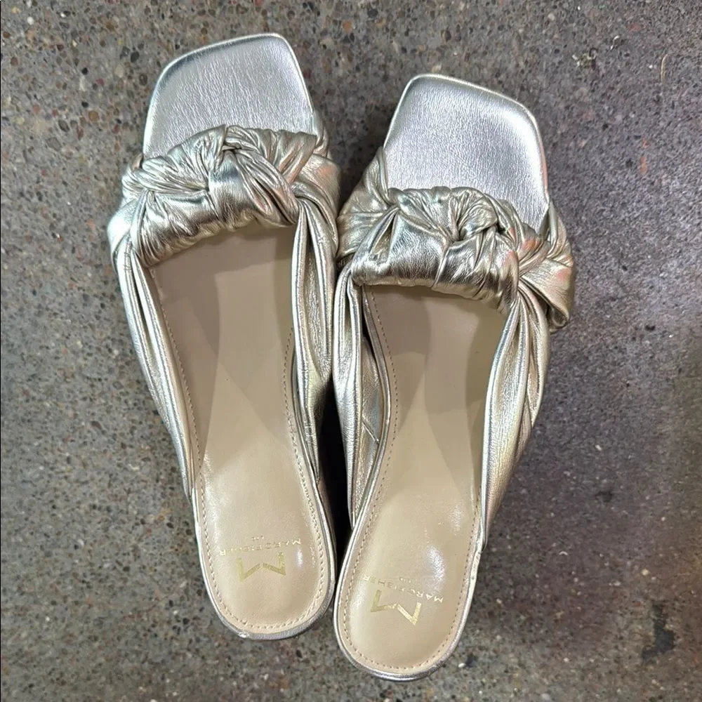 Marc Fisher Gold Mules with Bow Detail